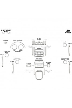 Chevrolet Aveo Ön Torpido Kaplama 29 Parça 2004-2006