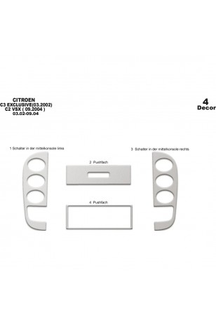 Citroen C2 / C3 Ön Torpido Kaplama 4 Parça 2002-2004