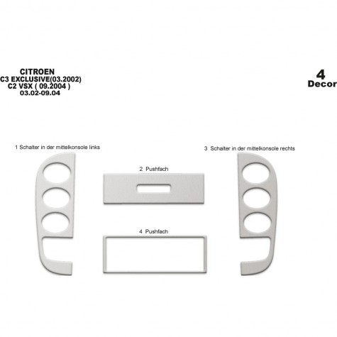 Citroen C2 / C3 Ön Torpido Kaplama 4 Parça 2002-2004