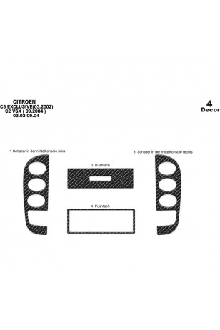 Citroen C2 / C3 Ön Torpido Kaplama 4 Parça 2002-2004