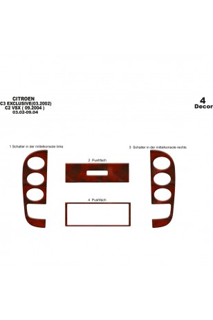 Citroen C2 / C3 Ön Torpido Kaplama 4 Parça 2002-2004