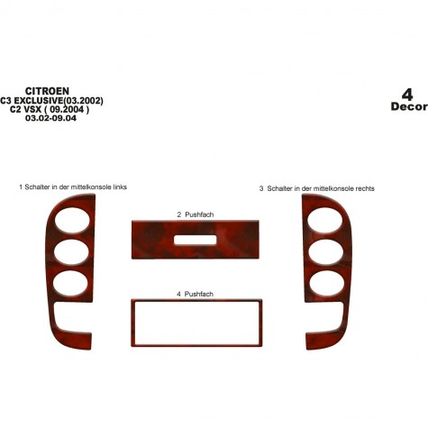 Citroen C2 / C3 Ön Torpido Kaplama 4 Parça 2002-2004