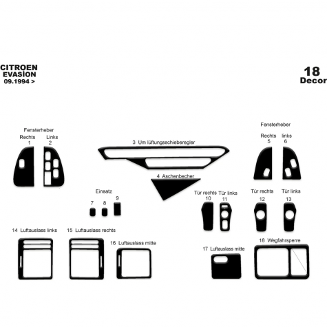 Citroen Evasion Ön Torpido Kaplama 18 Parça 1994-2002