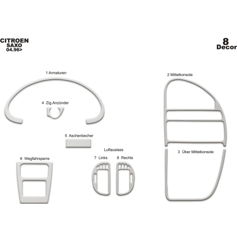 Citroen Saxo Ön Torpido Kaplama 8 Parça 1996-1999