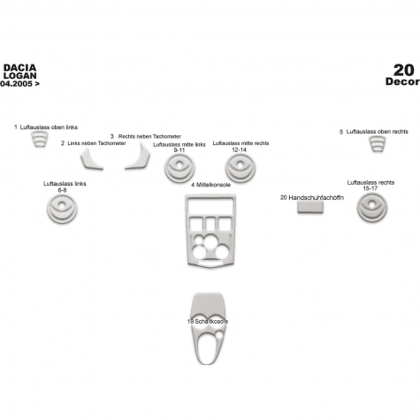Dacia Logan Ön Torpido Kaplama 20 Parça 2005-2009
