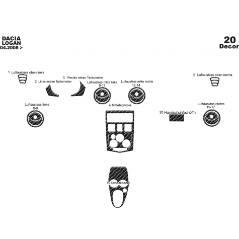 Dacia Logan Ön Torpido Kaplama 20 Parça 2005-2009