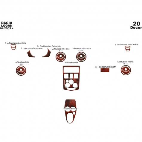 Dacia Logan Ön Torpido Kaplama 20 Parça 2005-2009