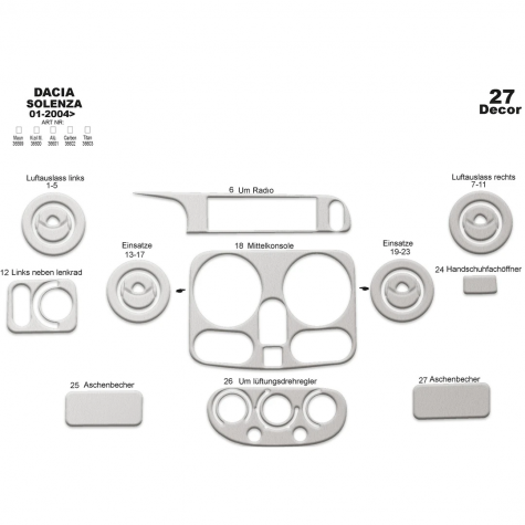 Dacia Solenza Ön Torpido Kaplama 27 Parça 2004-2009