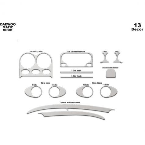 Daewoo Matiz Ön Torpido Kaplama 13 Parça 1998-2005
