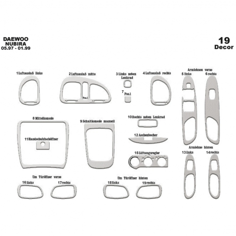 Daewoo Nubira 1 Ön Torpido Kaplama 19 Parça 1997-1999