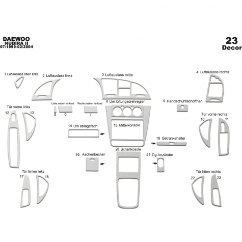 Daewoo Nubira 2 Ön Torpido Kaplama 23 Parça 1999-2004