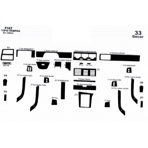Fiat Tempra Ön Torpido Kaplama 33 Parça 1991-1995
