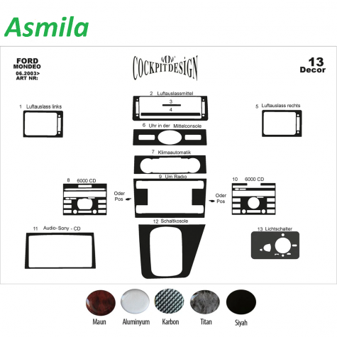 Ford Mondeo Maun Kaplama 2003-2006 arası 13 Parça